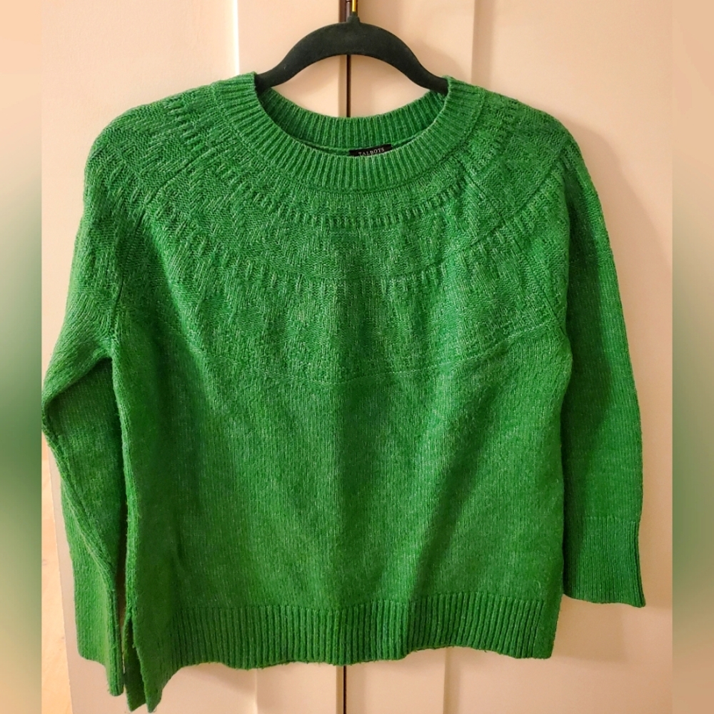 Talbots Vibrant Green Crew Neck Sweater Sz. Small Petite